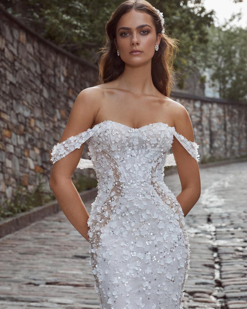 124116 modern sexy wedding dress with beaded lace and strapless neckline3